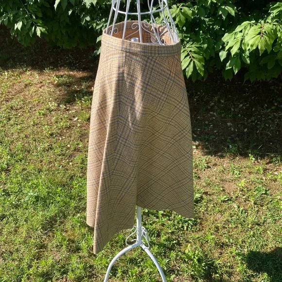 Vintage 50s 60s pendleton wool plaid skirt XS S tartan made in USA beige blue - Picture 4 of 10